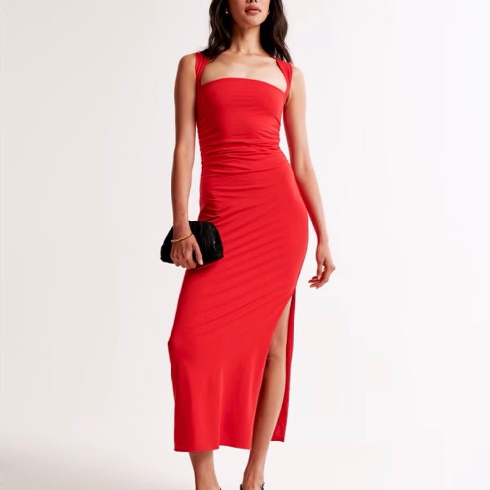 Abercrombie & Fitch Red Midi Bodycon Dress with Side Slit